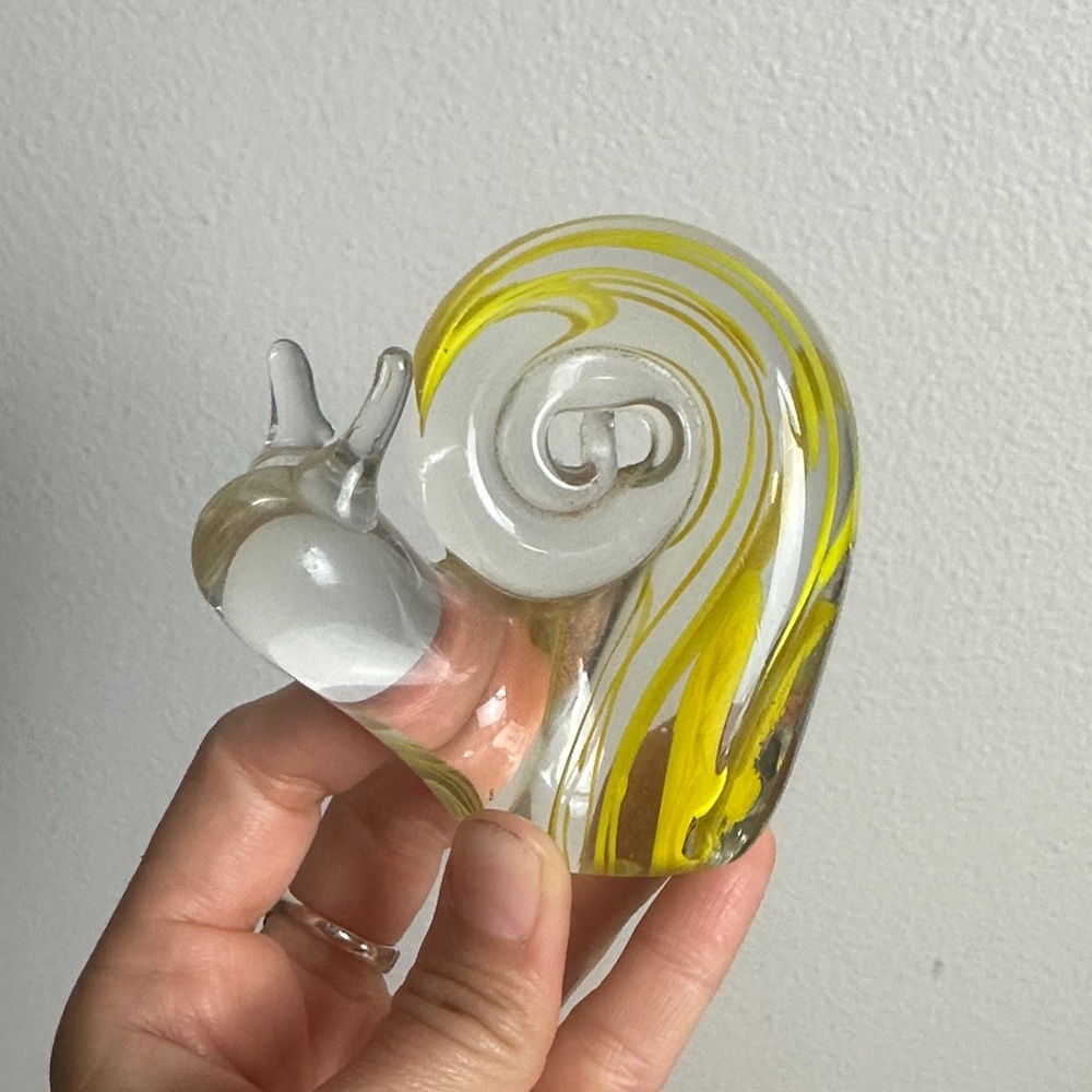 Vintage Enesco Yellow Glass Snail